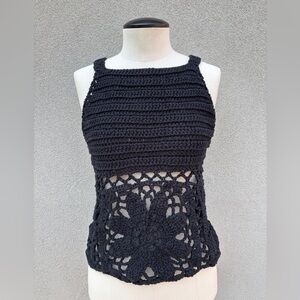 Vintage boho Black Crochet flowy Tank Top 70s vibes